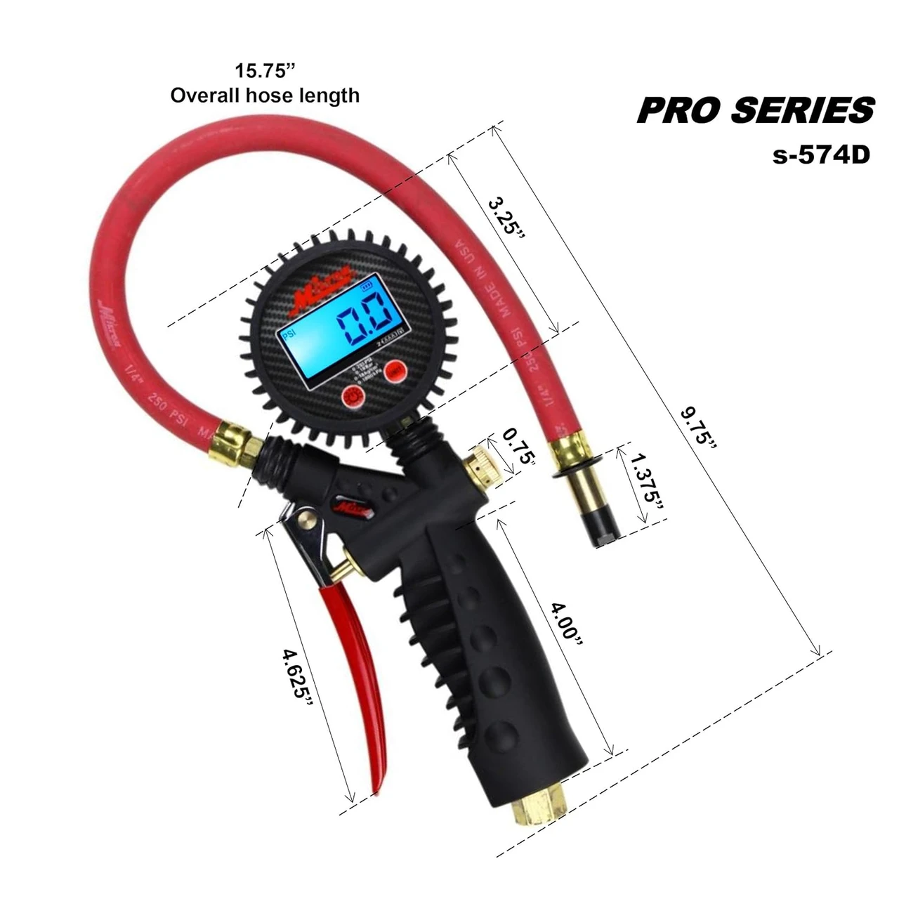 Milton S574D Pro Digital Tire Inflator/Pressure Pistol Grip Gauge, 15" Hose — product image 8