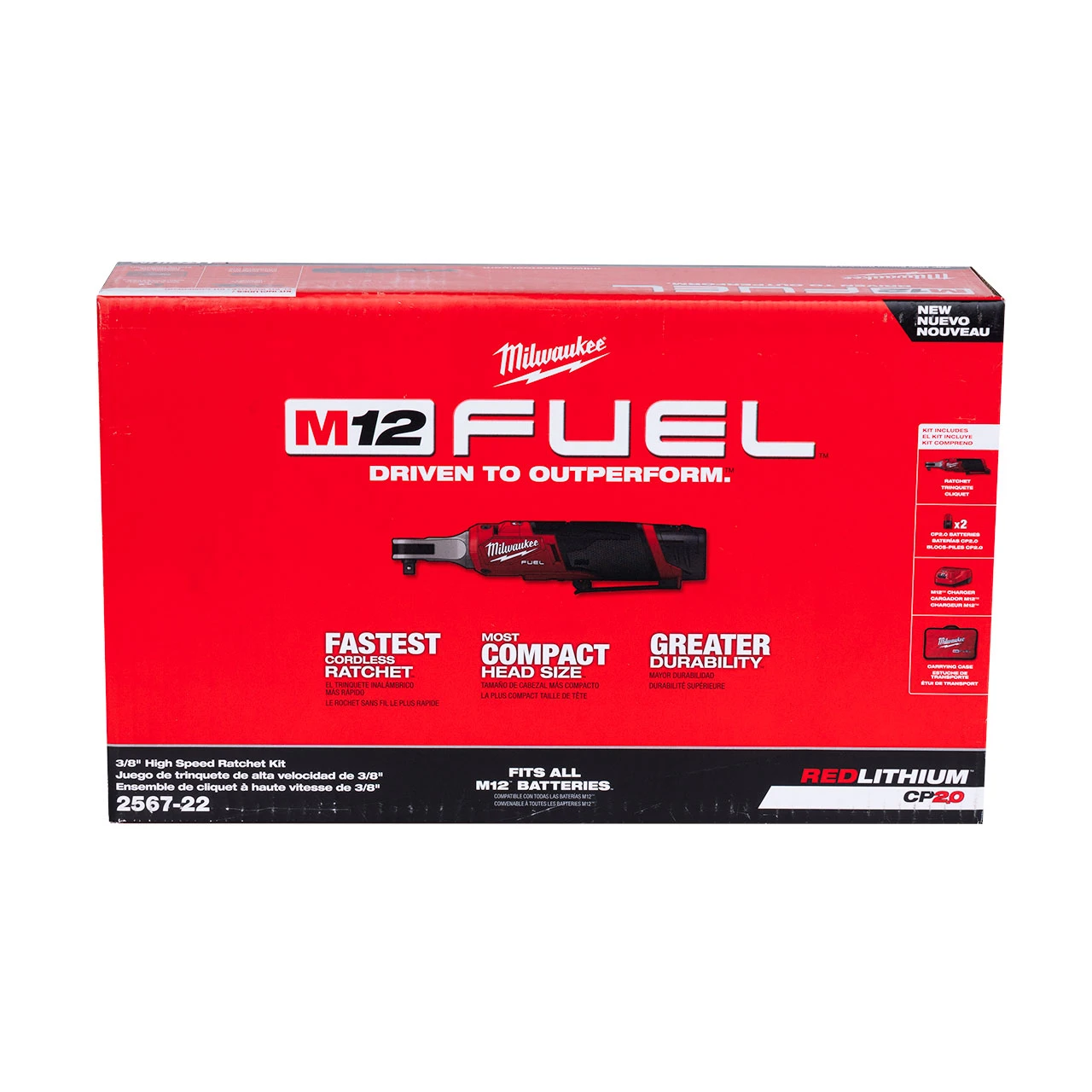 Milwaukee M12 FUEL 12V Brushless Cordless 3/8" Ratchet Kit w/2 Batteries (2567-22) — product image 3