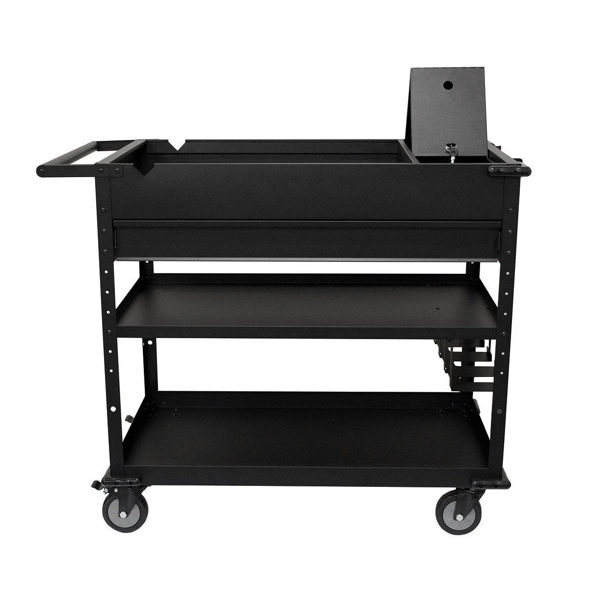 Montezuma MUC4039B steel tool cart with drawer, shelves and casters