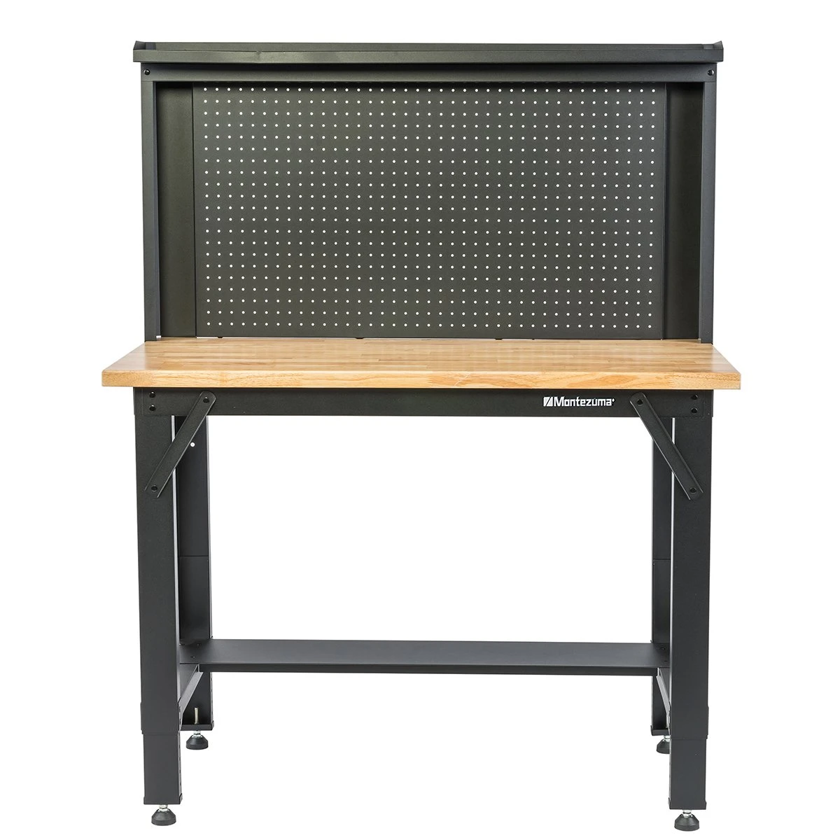 Montezuma MWB482454B 4 ft Adjustable Height Steel Workbench W/Pegboard Back Wall