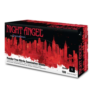 Night Angel Nitrile Powder Free Black Gloves, Textured 4 Mil, Box of 100 (NGL222, NGL225, NGL226, NGL228)