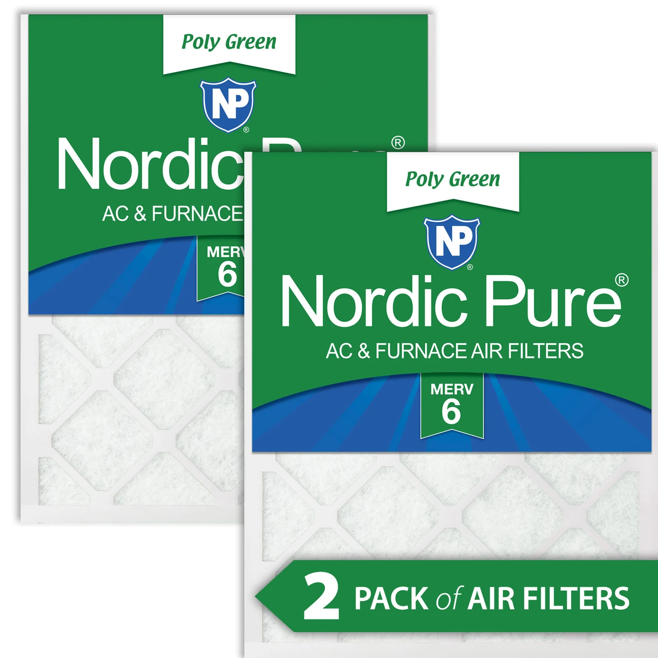 Nordic Pure 10x10x1 MERV 6 Poly Green AC Furnace Air Filter 2 Pack - Captures Dust/Pollen (10x10x1PolyGreen-2)