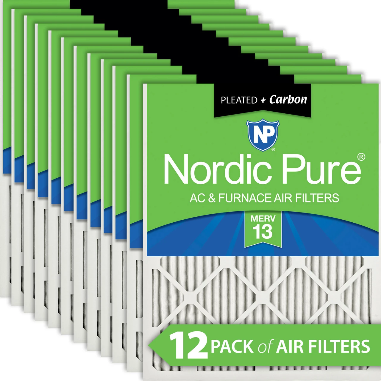 Nordic Pure 10x10x1 Pleated Air Filters MERV 13 Plus Carbon 12 Pack (10x10x1M13+C-12)