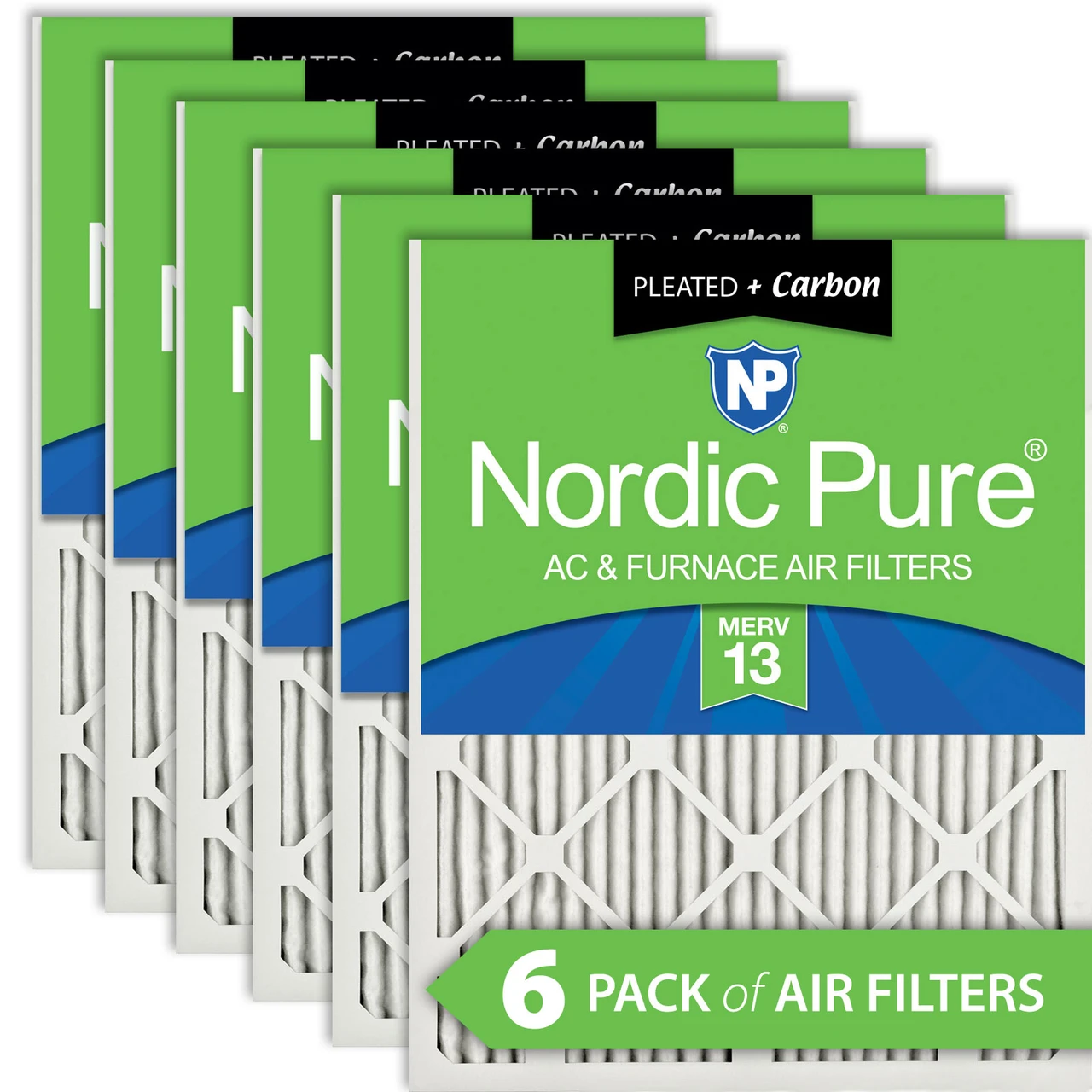 Nordic Pure 10x10x1 Pleated Air Filters MERV 13 Plus Carbon 6 Pack (10x10x1M13+C-6)