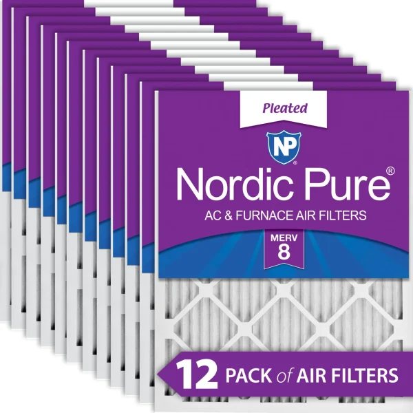 Nordic Pure 10x20x1 (9_1/2x19_1/2) Pleated MERV 8 Air Filters 12 Pack (10x20x1M8-12)