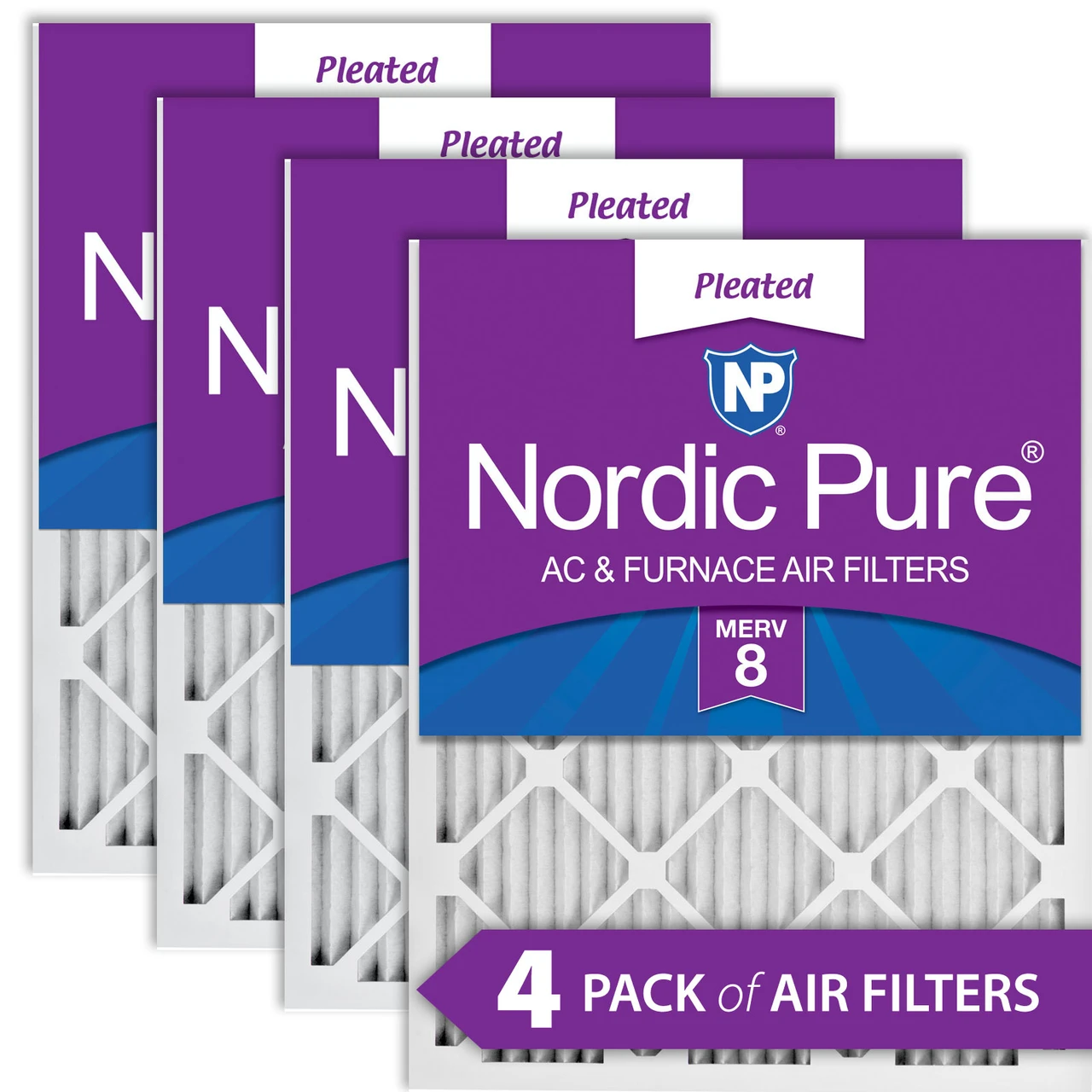 Nordic Pure 12x12x1 (11_3/4x11_3/4) Pleated MERV 8 Air Filters 4 Pack (12x12x1M8-4)