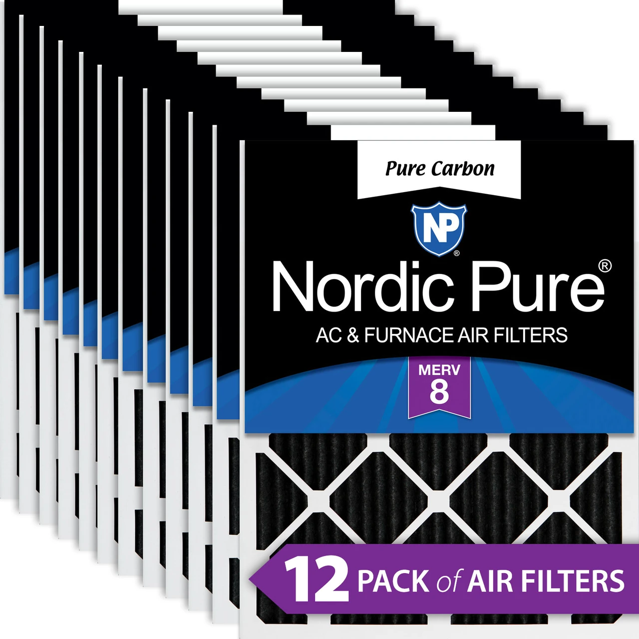 Nordic Pure 12x12x1 (11_3/4x11_3/4) Pure Carbon Odor Reduction Furnace Air Filters 12 Pack (12x12x1PCP-12)