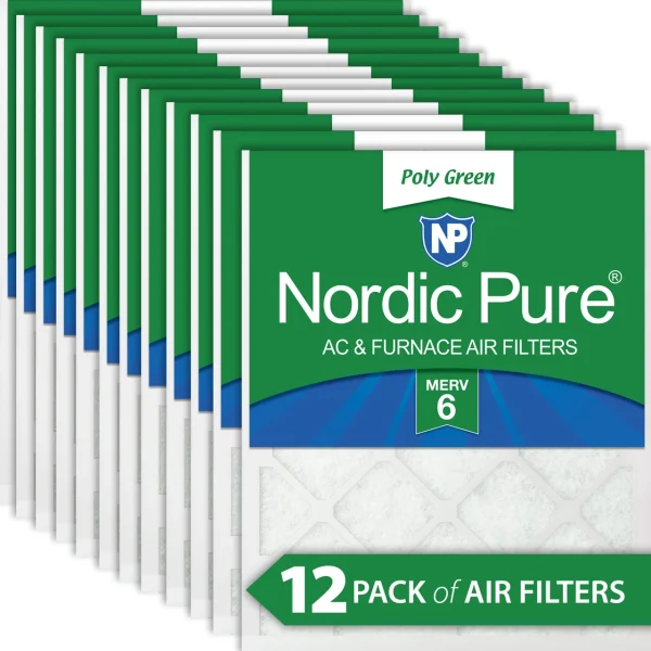 Nordic Pure 12x12x1 MERV 6 Poly Green AC Furnace Air Filter 12 Pack - Captures Dust/Pollen (12x12x1PolyGreen-12)
