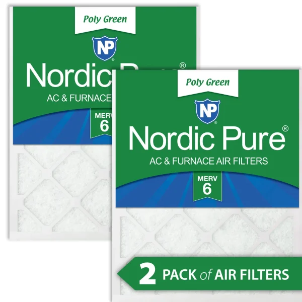 Nordic Pure 12x12x1 MERV 6 Poly Green AC Furnace Air Filter 2 Pack - Captures Dust/Pollen (12x12x1PolyGreen-2)