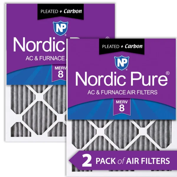 Nordic Pure 12x16x1 Furnace Air Filters MERV 8 Pleated Plus Carbon 2 Pack (12x16x1PM8C-2)