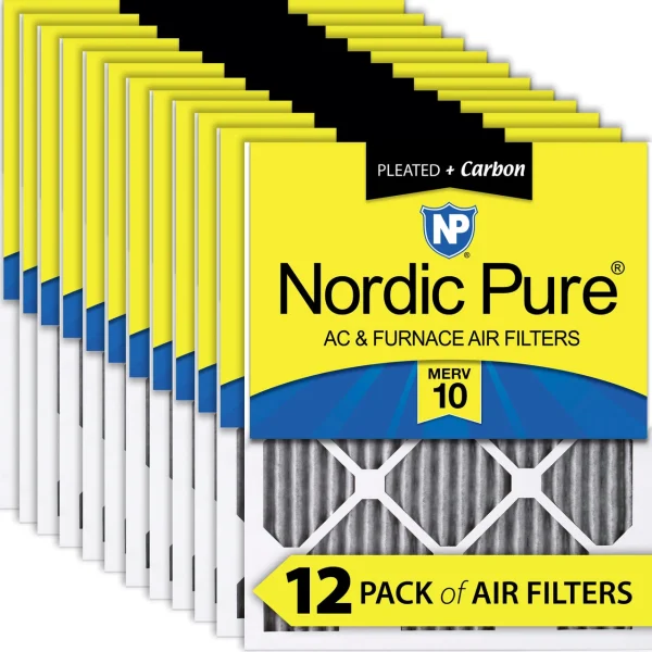Nordic Pure 12x16x1 Pleated Air Filters MERV 10 Pleated Plus Carbon 12 Pack (12x16x1PM10C-12)