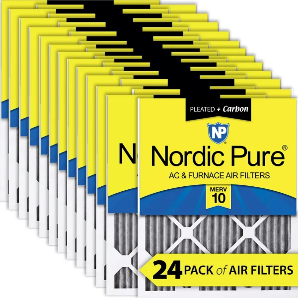 Nordic Pure 12x16x1 Pleated Air Filters MERV 10 Pleated Plus Carbon 24 Pack (12x16x1PM10C-24)