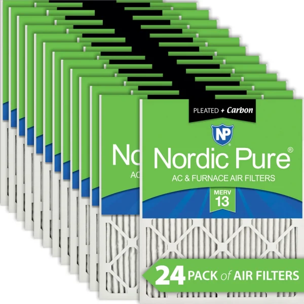 Nordic Pure 12x20x1 (11_1/2x19_1/2) Pleated Air Filters MERV 13 Plus Carbon 24 Pack (12x20x1M13+C-24)