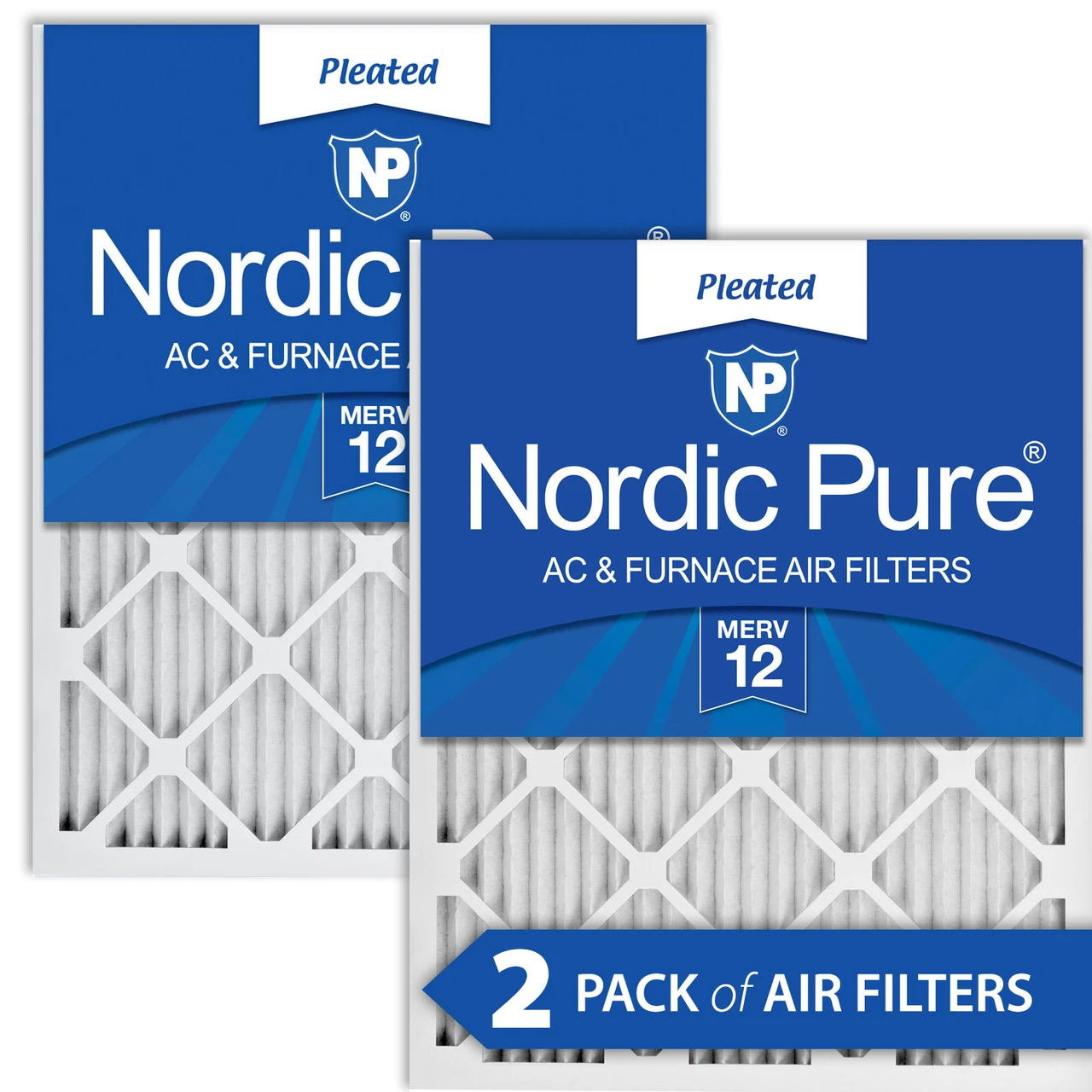 Nordic Pure 12x20x1 (11_1/2x19_1/2) Pleated MERV 12 Air Filters 2 Pack (12x20x1M12-2)