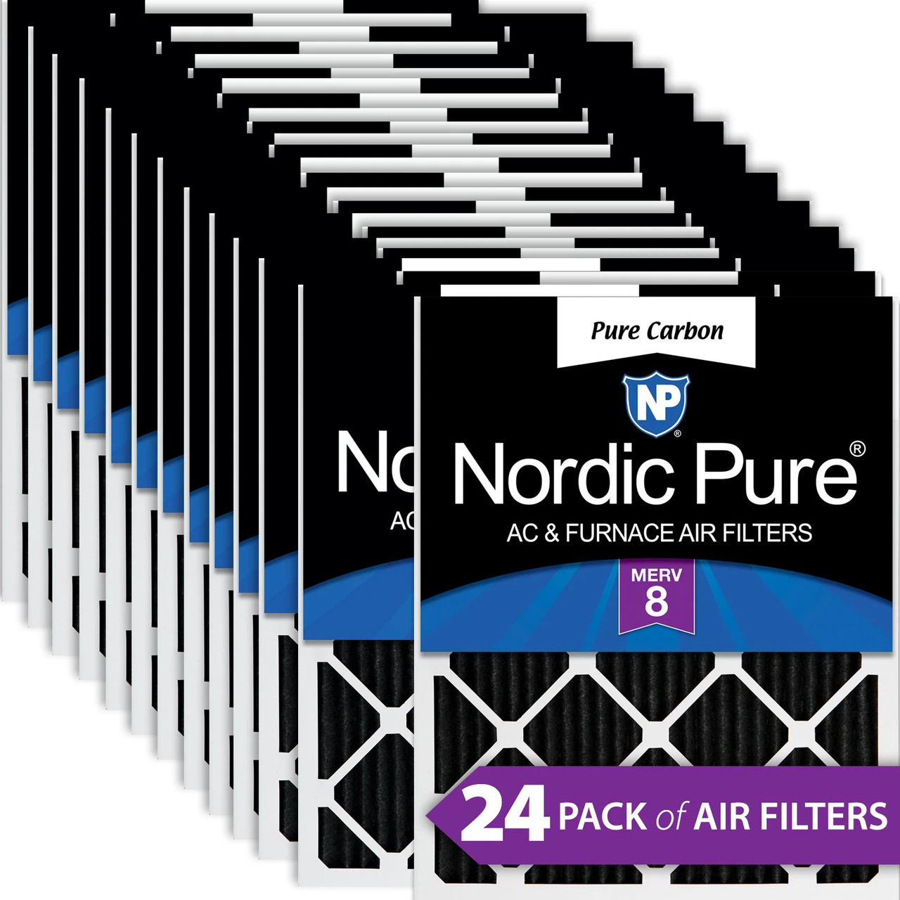 Nordic Pure 12x20x1 (11_1/2x19_1/2) Pure Carbon Odor Reduction Furnace Air Filters 24 Pack (12x20x1PCP-24)