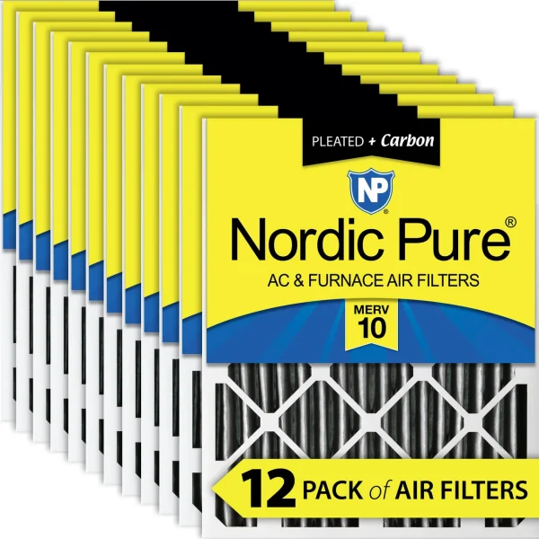 Nordic Pure 12x20x2 Furnace Air Filters MERV 10 Pleated Plus Carbon 12 Pack (12x20x2PM10C-12)