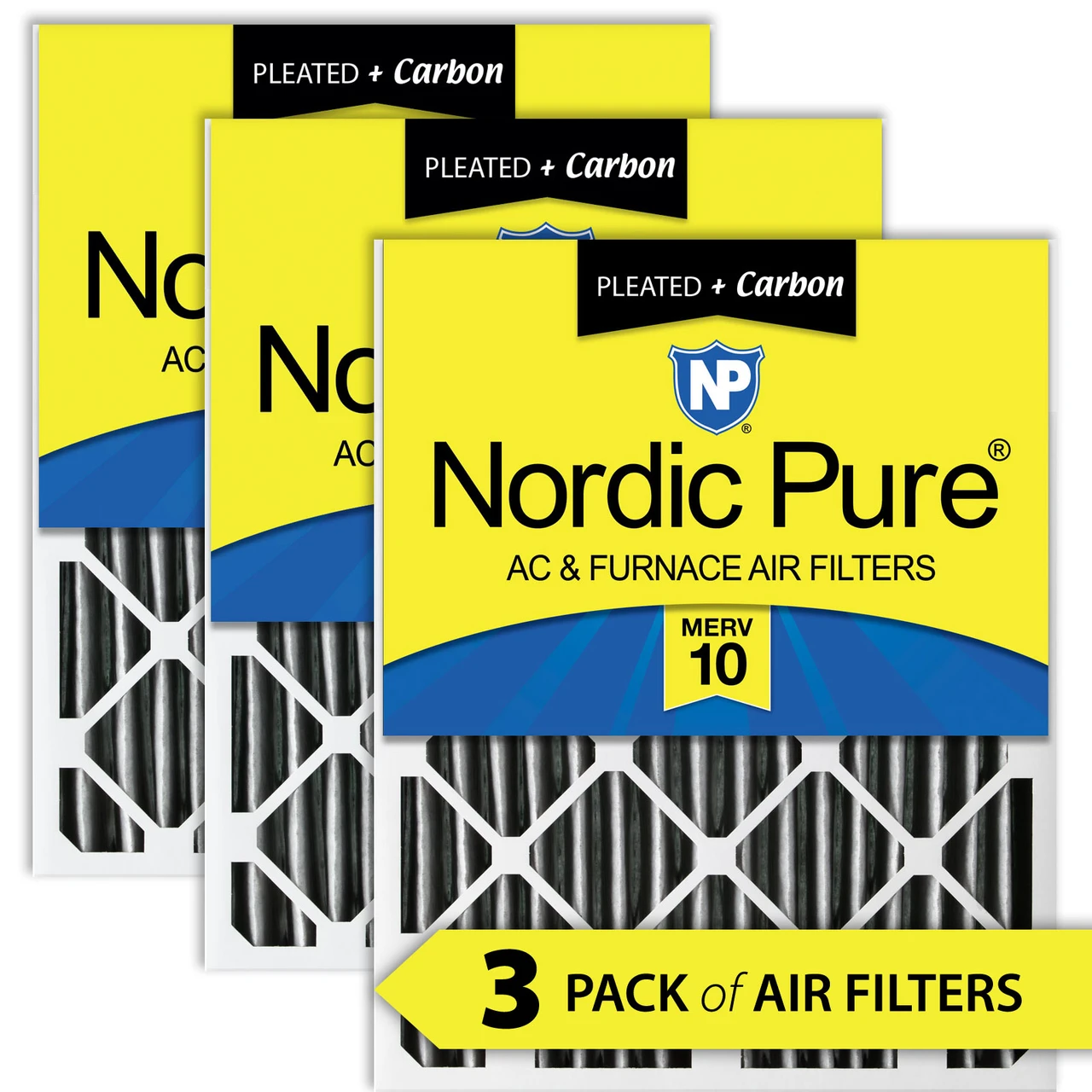 Nordic Pure 12x20x2 MERV 10 Pleated Plus Carbon AC Furnace Filters 3 Pack (12x20x2PM10C-3)