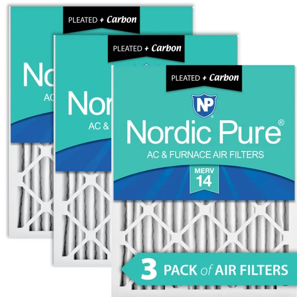 Nordic Pure 12x20x2 Pleated Air Filters MERV 14 Plus Carbon 3 Pack (12x20x2M14+C-3)