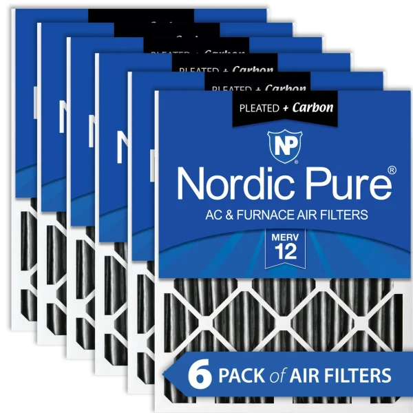 Nordic Pure 12x24x4 (3 5/8) Pleated Air Filter MERV 12 Plus Carbon 6 Pack (12x24x4PM12C-6)