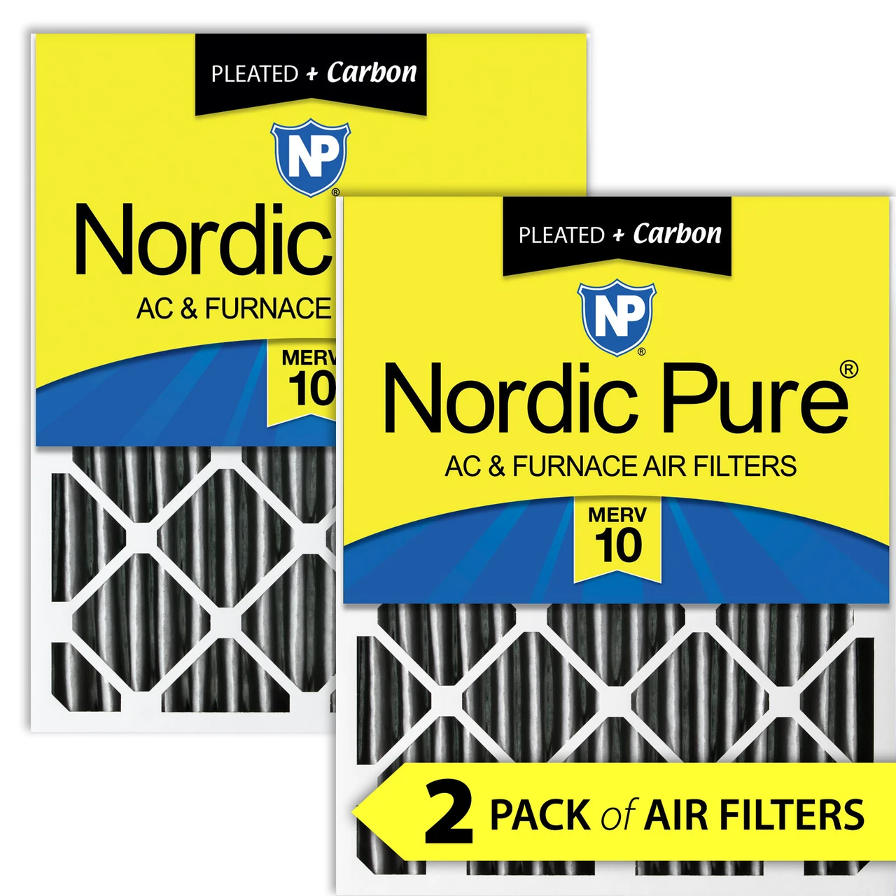 Nordic Pure 12x24x4 (3 5/8) Pleated Air Filters MERV 10 Plus Carbon 2 Pack (12x24x4PM10C-2)