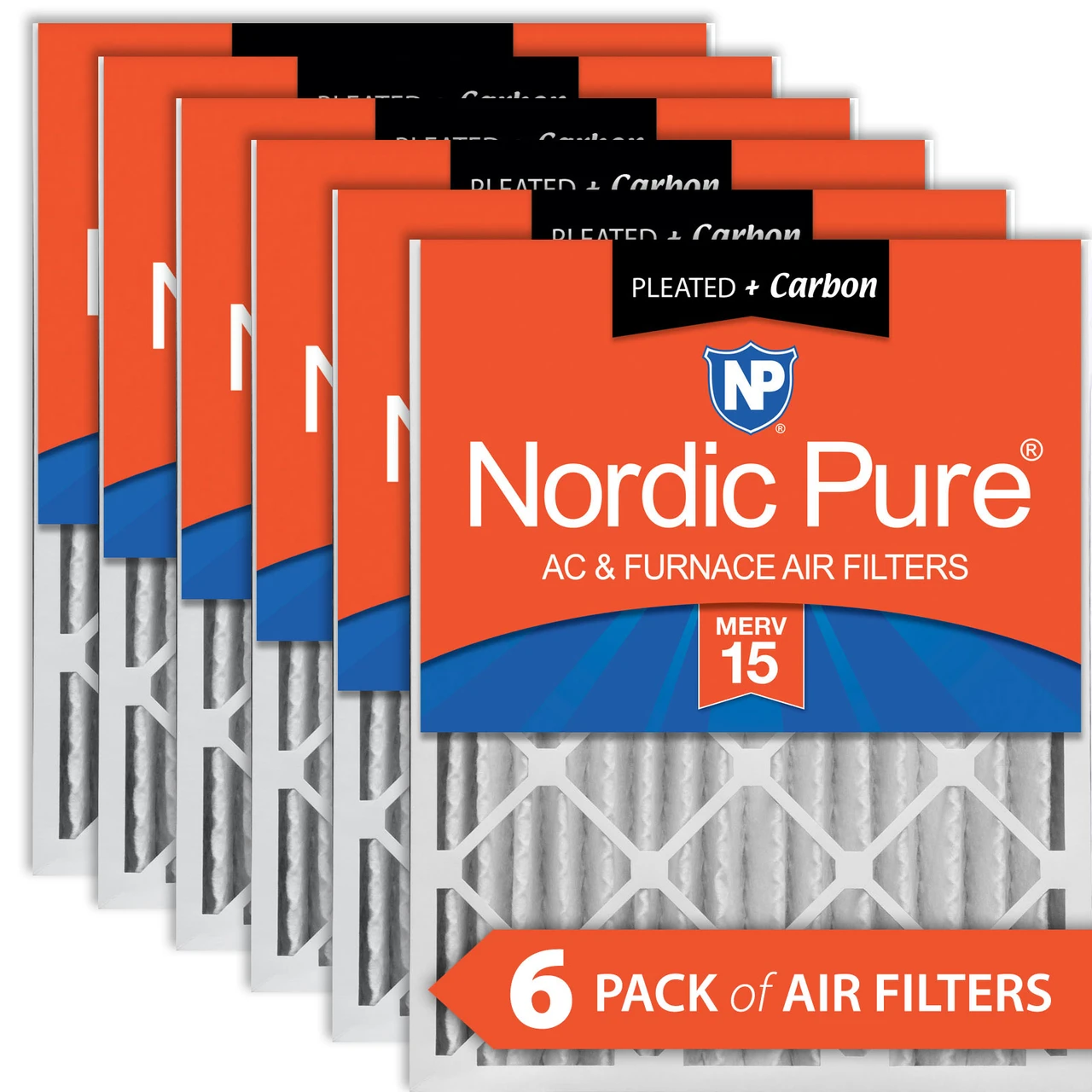 Nordic Pure 12x24x4 (3 5/8) Pleated Air Filters MERV 15 Plus Carbon 6 Pack (12x24x4M15+C-6)