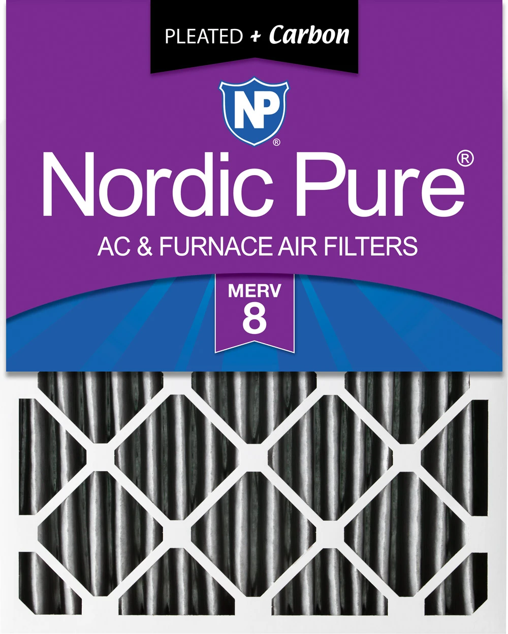 Nordic Pure 12x24x4 (3 5/8) Pleated Plus Carbon Air Filters MERV 8 1 Pack (12x24x4PM8C-1)