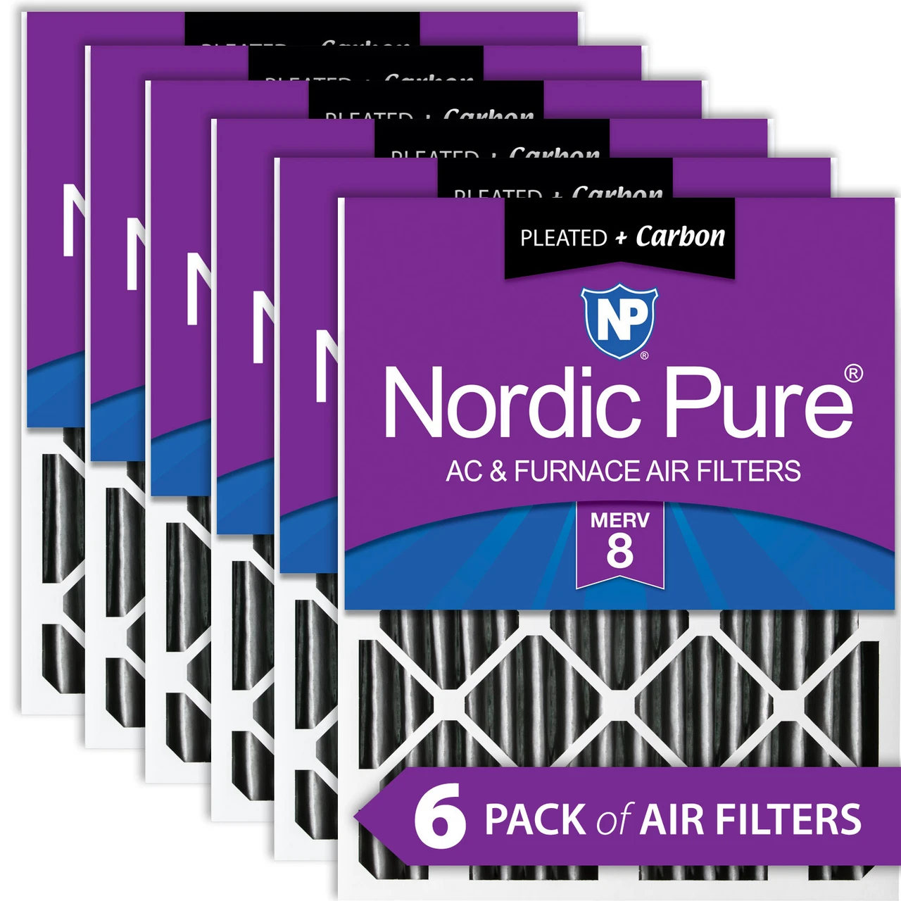 Nordic Pure 12x24x4 (3 5/8) Pleated Plus Carbon Air Filters MERV 8 6 Pack (12x24x4PM8C-6)