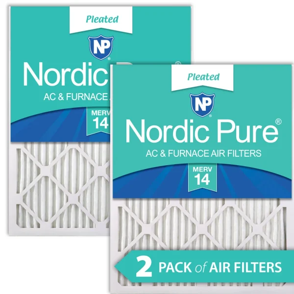 Nordic Pure 12x25x1 (11_3/4x24_3/4) Pleated MERV 14 Air Filters 2 Pack (12x25x1M14-2)