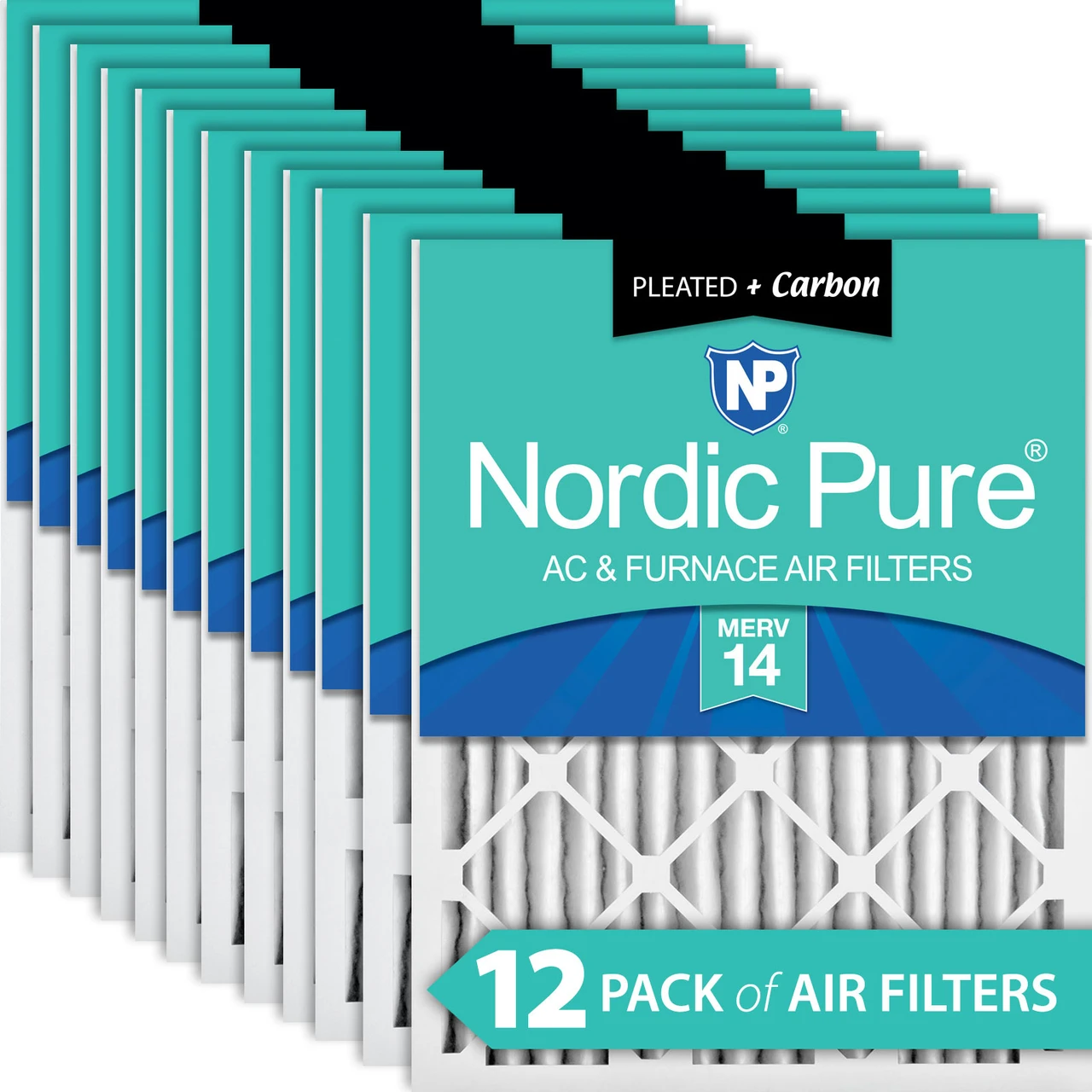 Nordic Pure 12x25x2 Pleated Air Filters MERV 14 Plus Carbon 12 Pack (12x25x2M14+C-12)