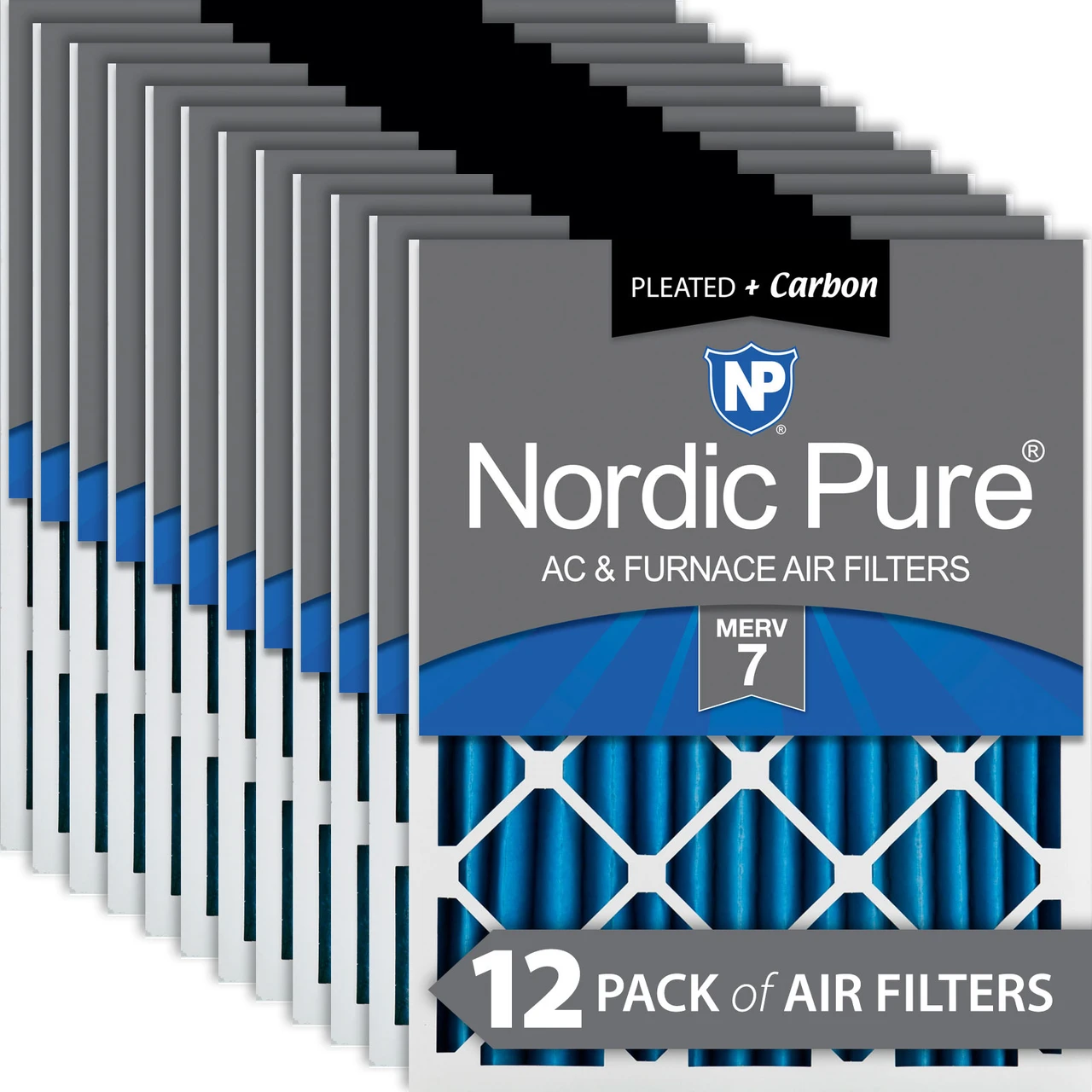 Nordic Pure 12x25x2 Pleated Air Filters MERV 7 Plus Carbon 12 Pack (12x25x2M7+C-12)