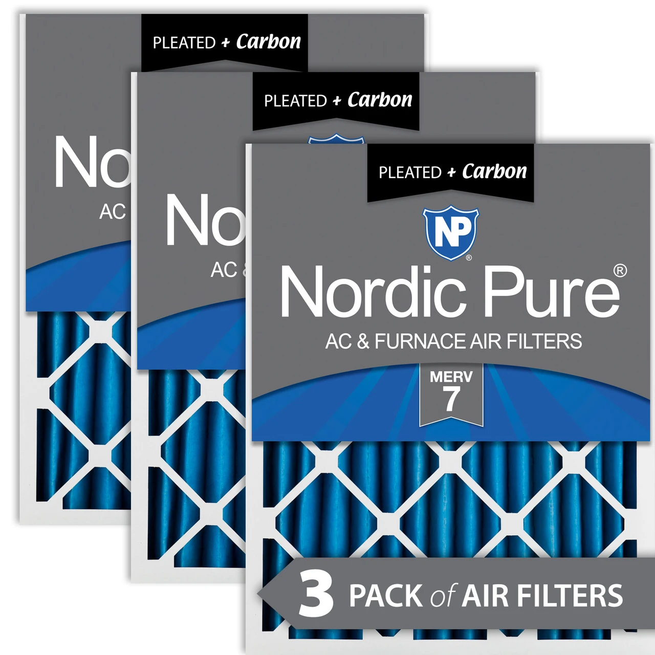 Nordic Pure 12x25x2 Pleated Air Filters MERV 7 Plus Carbon 3 Pack (12x25x2M7+C-3)