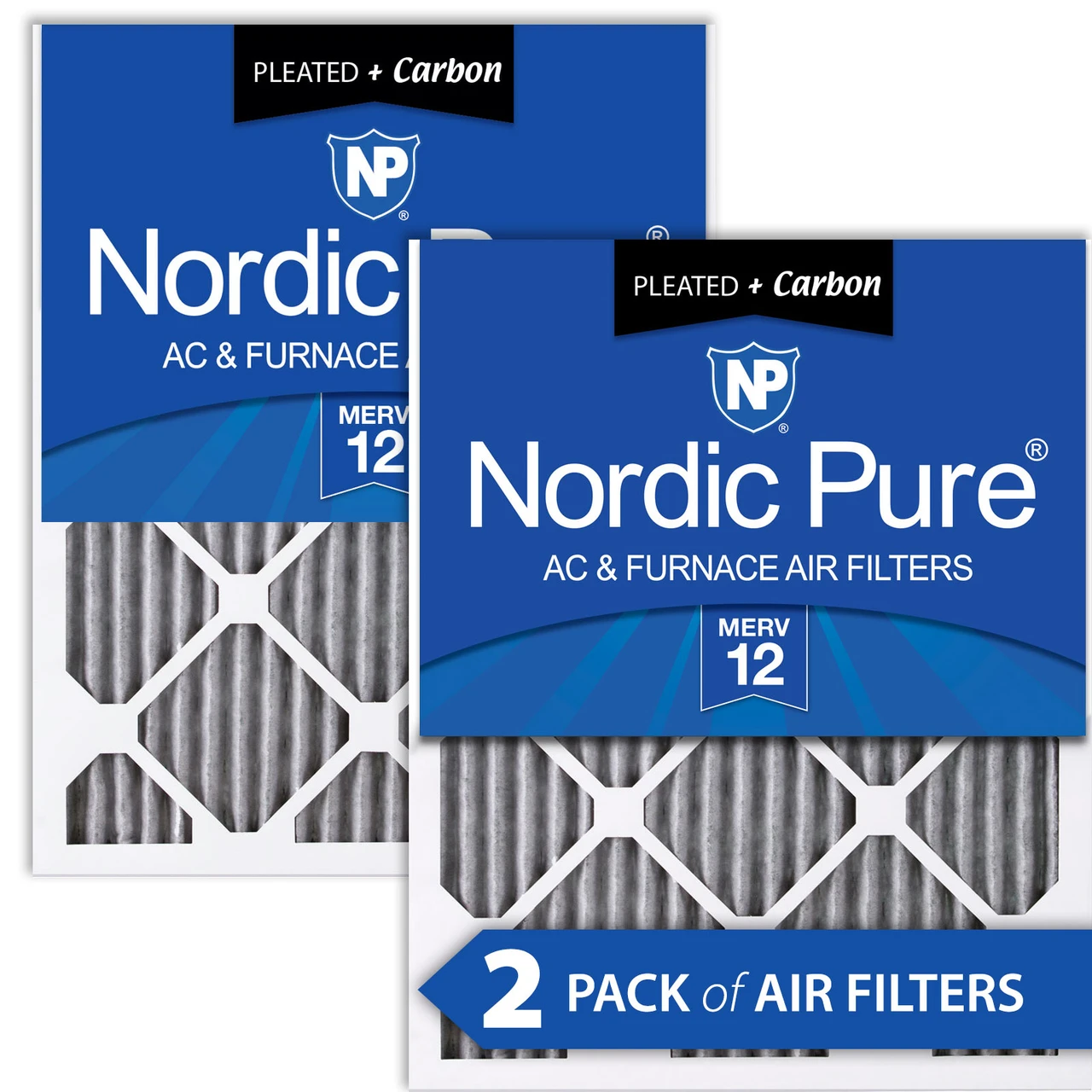 Nordic Pure 14x18x1 Furnace Air Filters MERV 12 Pleated Plus Carbon 2 Pack (14x18x1PM12C-2)