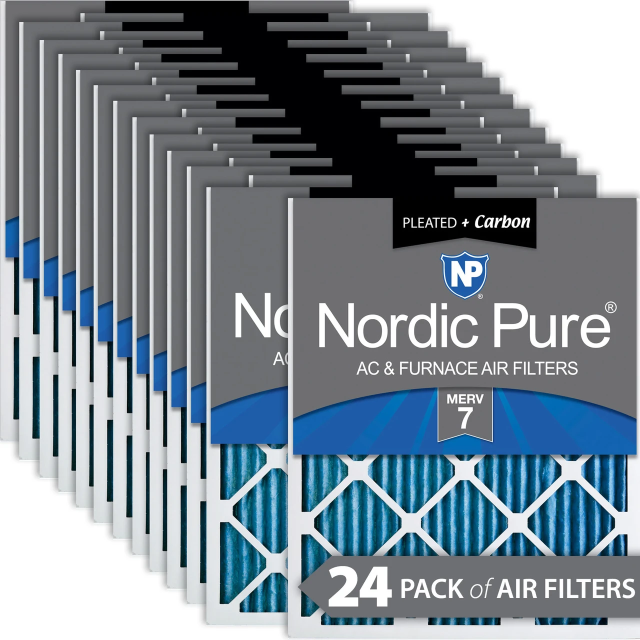 Nordic Pure 14x18x1 Pleated Air Filters MERV 7 Plus Carbon 24 Pack (14x18x1M7+C-24)