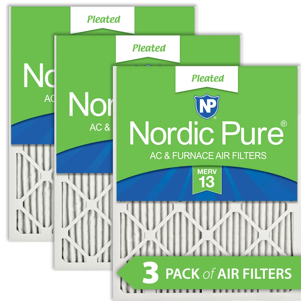 Nordic Pure 14x20x1 (13_1/2x19_1/2) Pleated MERV 13 Air Filters 3 Pack (14x20x1M13-3)