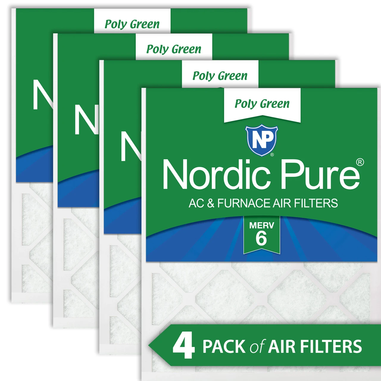 Nordic Pure 14x20x1 MERV 6 Poly Green AC Furnace Air Filter 4 Pack - Captures Dust/Pollen (14x20x1PolyGreen-4)