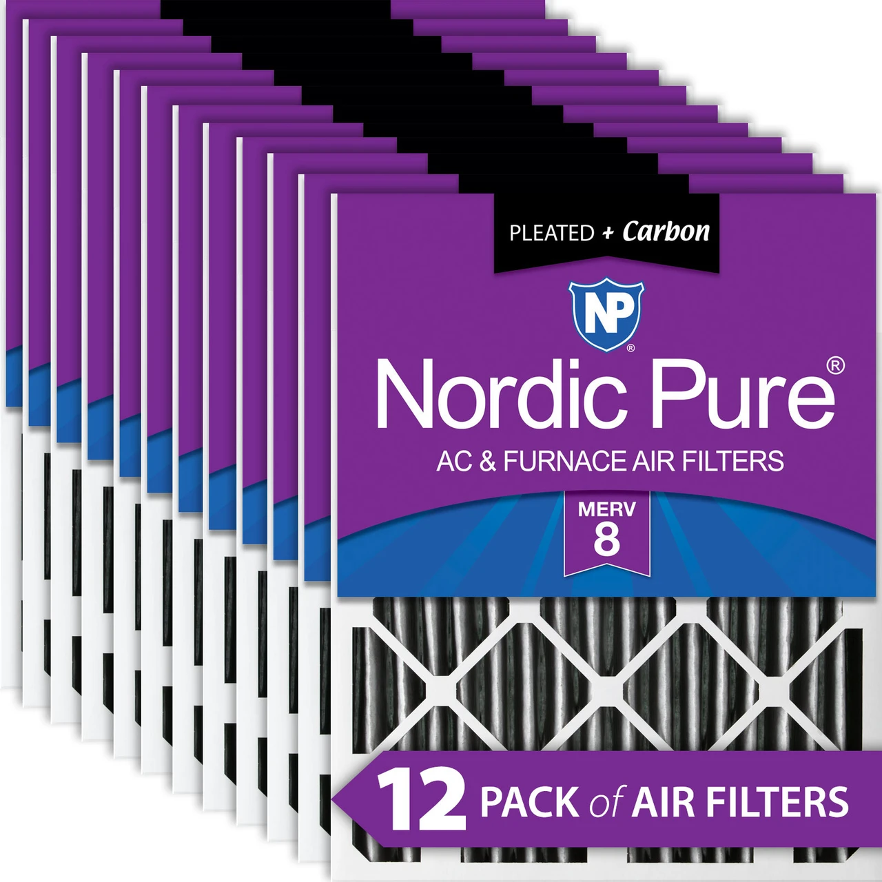 Nordic Pure 14x20x2 Furnace Air Filters MERV 8 Pleated Plus Carbon 12 Pack (14x20x2PM8C-12)