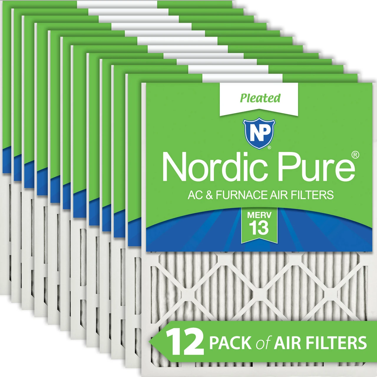 Nordic Pure 14x24x1 (13_3/4x23_3/4) Pleated MERV 13 Air Filters 12 Pack (14x24x1M13-12)