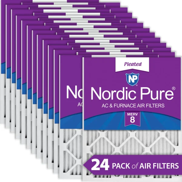 Nordic Pure 14x24x1 (13_3/4x23_3/4) Pleated MERV 8 Air Filters 24 Pack (14x24x1M8-24)