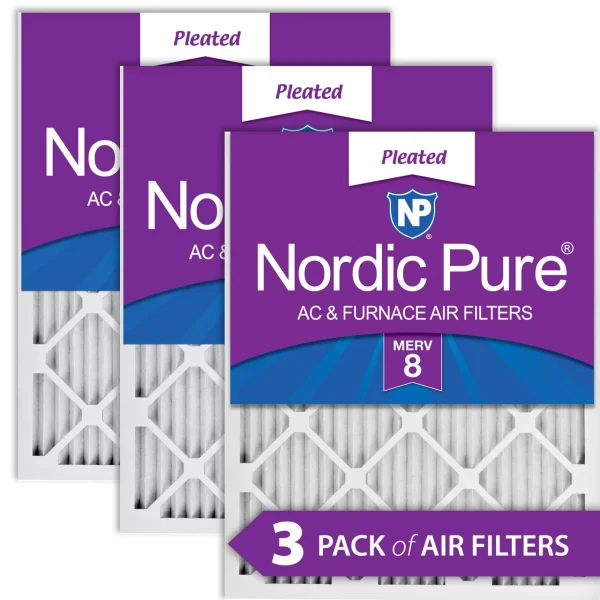 Nordic Pure 14x24x1 (13_3/4x23_3/4) Pleated MERV 8 Air Filters 3 Pack (14x24x1M8-3)