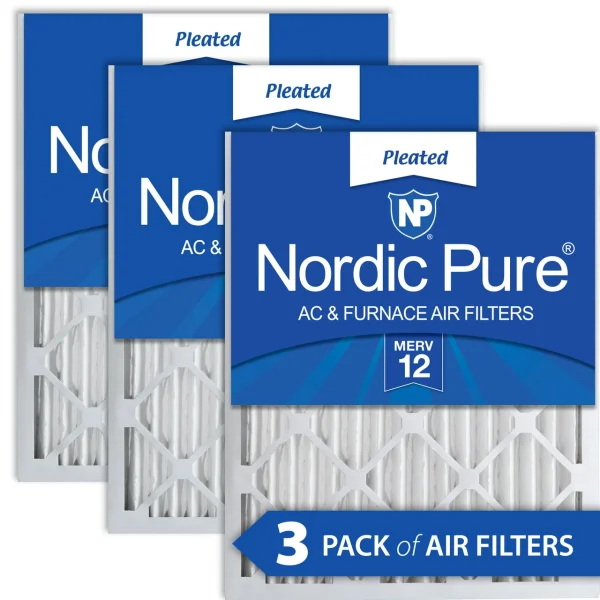 Nordic Pure 14x24x2 Pleated MERV 12 Air Filters 3 Pack (14x24x2M12-3)