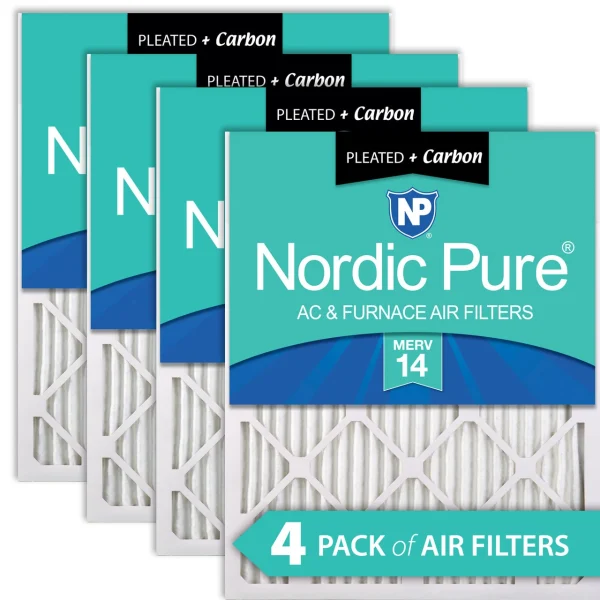 Nordic Pure 14x25x1 (13_1/2x24_1/2) Pleated Air Filters MERV 14 Plus Carbon 4 Pack (14x25x1M14+C-4)