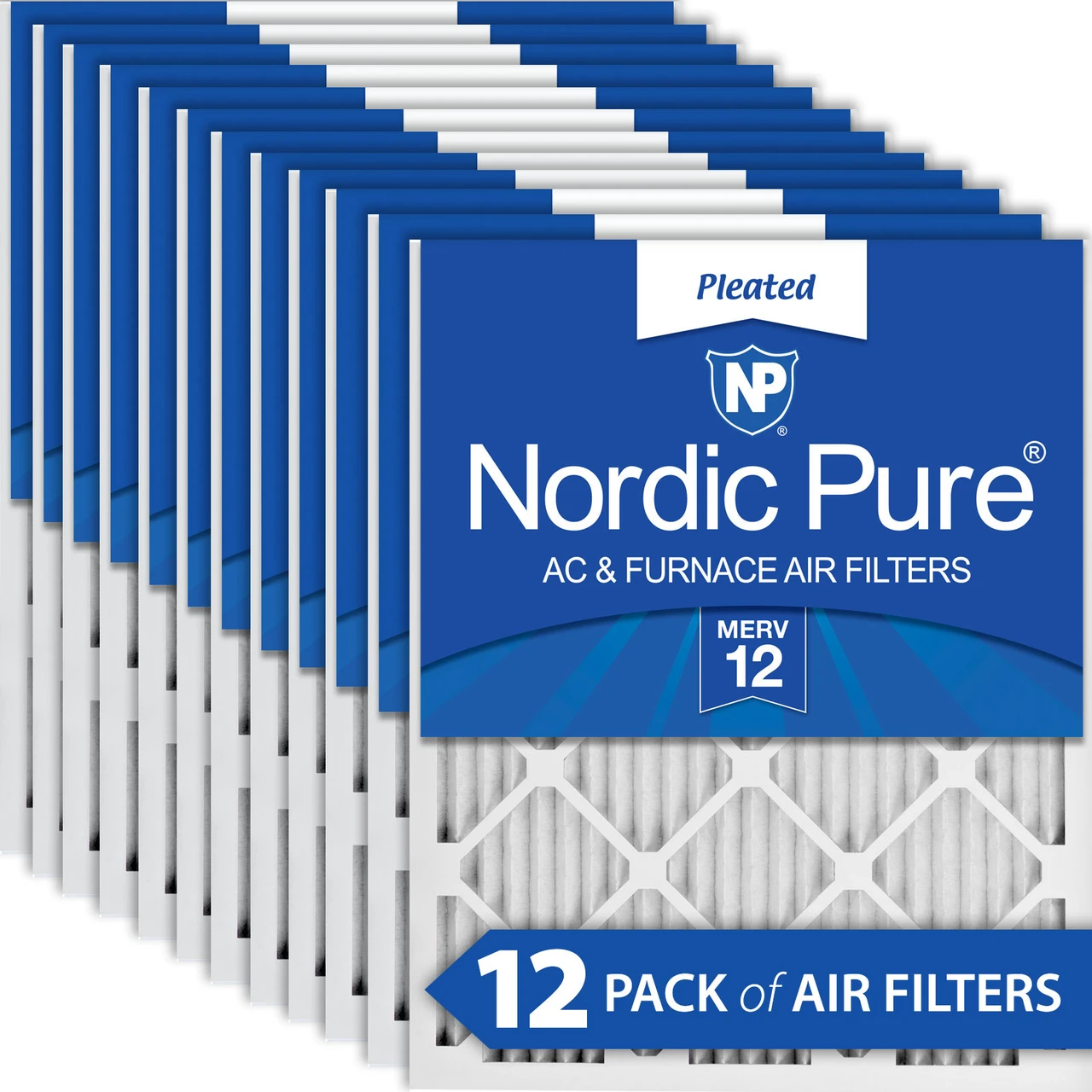 Nordic Pure 14x25x1 (13_1/2x24_1/2) Pleated MERV 12 Air Filters 12 Pack (14x25x1M12-12)