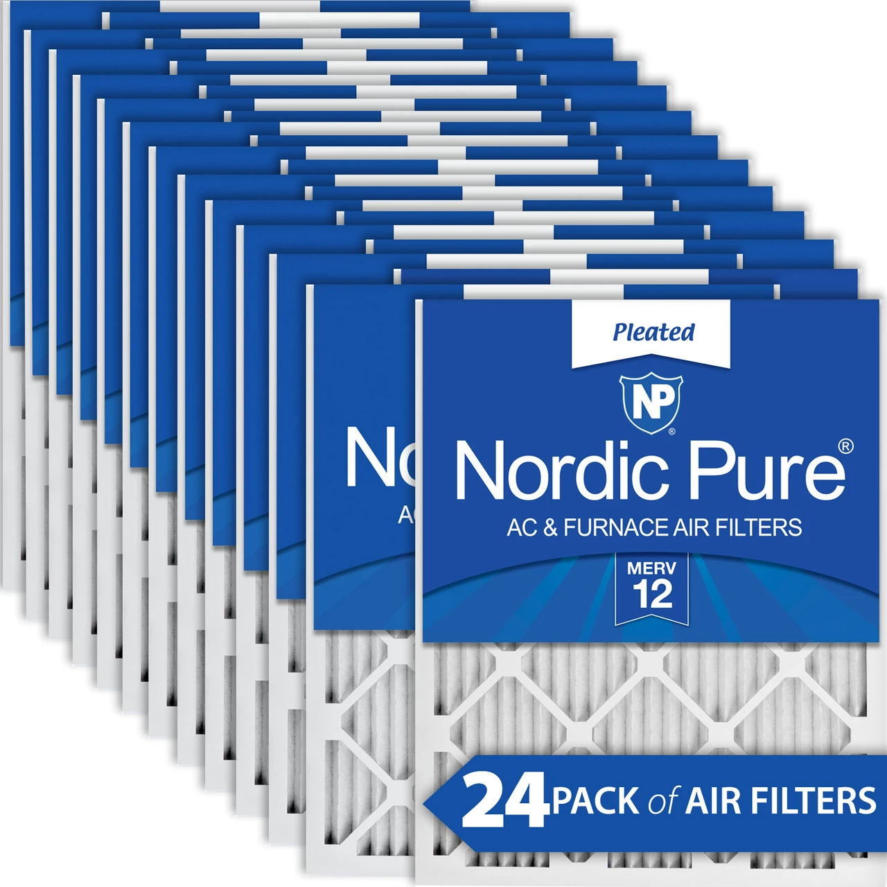 Nordic Pure 14x25x1 (13_1/2x24_1/2) Pleated MERV 12 Air Filters 24 Pack (14x25x1M12-24)