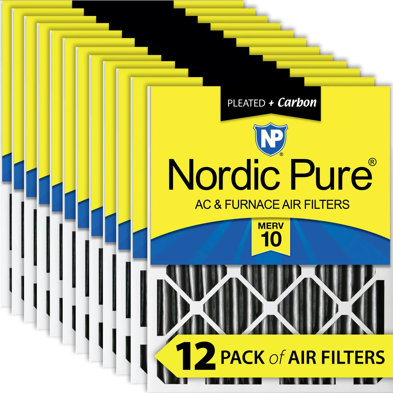 Nordic Pure 14x25x2 Pleated Air Filters MERV 10 Pleated Plus Carbon 12 Pack (14x25x2PM10C-12)