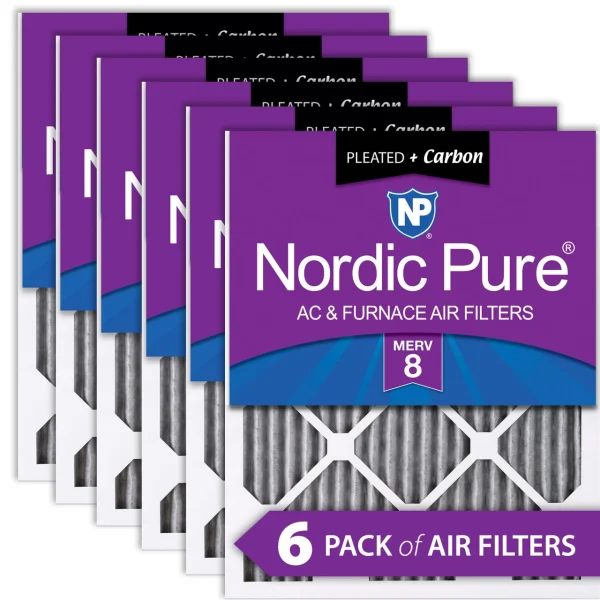 Nordic Pure 14x30x1 (13_15/16x29_15/16) Furnace Air Filters MERV 8 Pleated Plus Carbon 6 Pk (14x30x1PM8C-6)