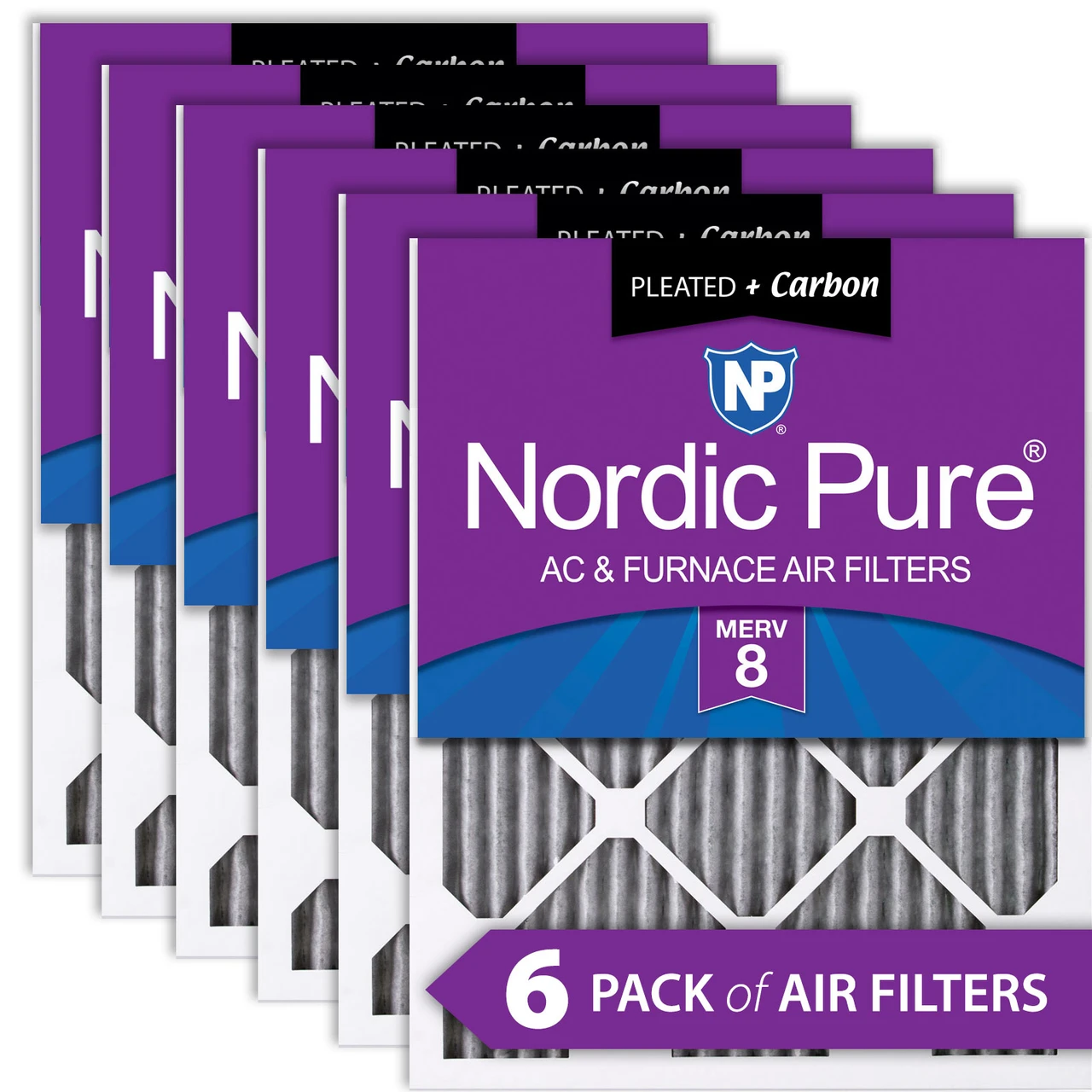 Nordic Pure 14x30x1 (13_15/16x29_15/16) Furnace Air Filters MERV 8 Pleated Plus Carbon 6 Pk (14x30x1PM8C-6)