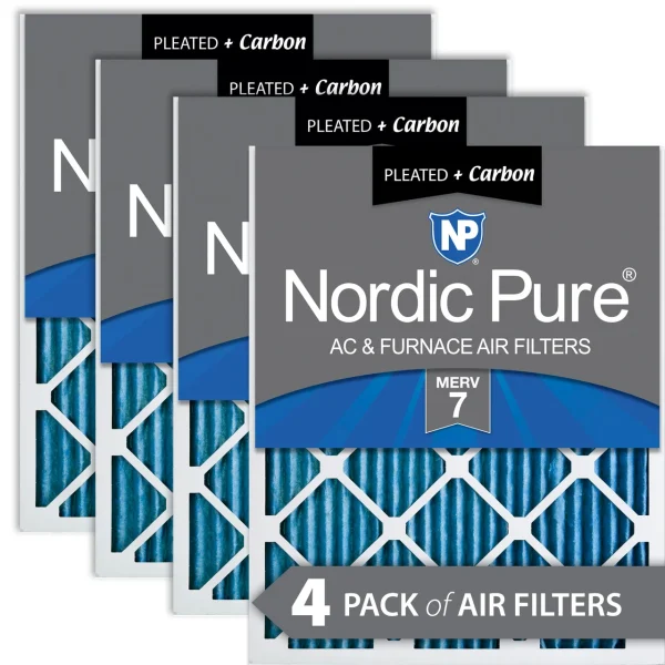 Nordic Pure 14x30x1 (13_15/16x29_15/16) Pleated Air Filters MERV 7 Plus Carbon 4 Pack (14x30x1M7+C-4)