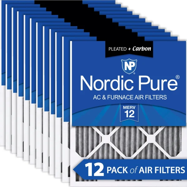 Nordic Pure 15x20x1 (14_1/2x19_1/2) Furnace Air Filters MERV 12 Pleated Plus Carbon 12 Pack (15x20x1PM12C-12)