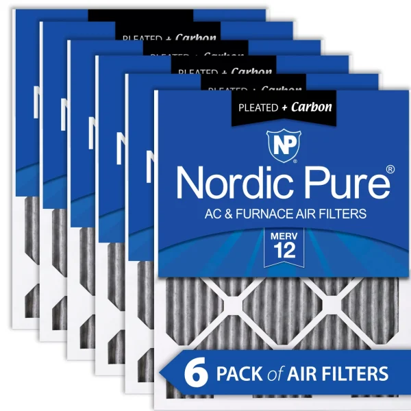 Nordic Pure 15x20x1 (14_1/2x19_1/2) Furnace Air Filters MERV 12 Pleated Plus Carbon 6 Pack (15x20x1PM12C-6)