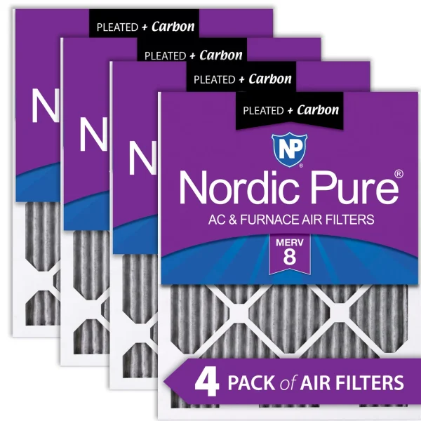 Nordic Pure 15x20x1 (14_1/2x19_1/2) Furnace Air Filters MERV 8 Pleated Plus Carbon 4 Pack (15x20x1PM8C-4)